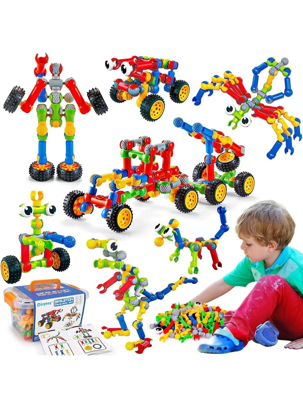 Kids Skeleton Building Set - Multicolor STEM Snap Toy (125 pieces)